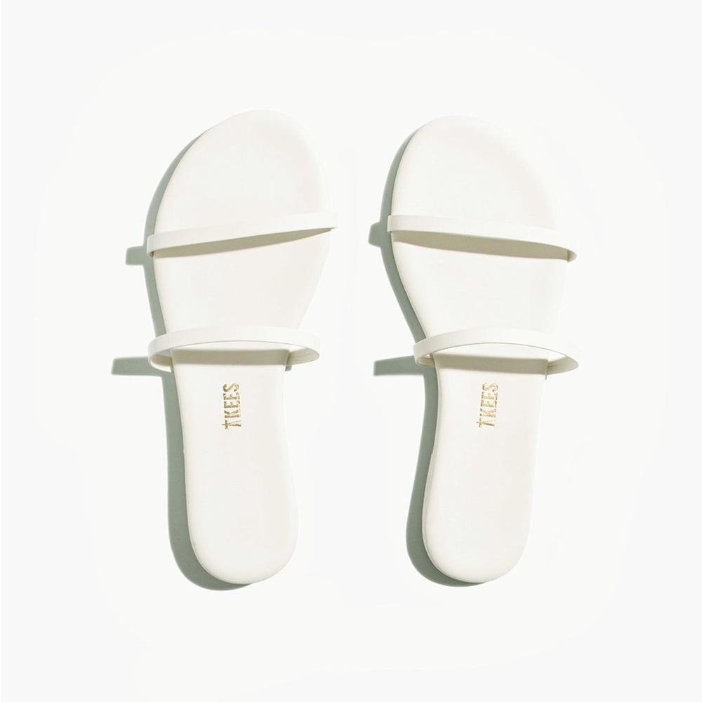 TKEES White Minimal Double-Strap Slide Sandals